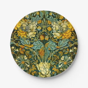 William Morris Gold Honeysuckle Floral Wallpaper Paper Plate