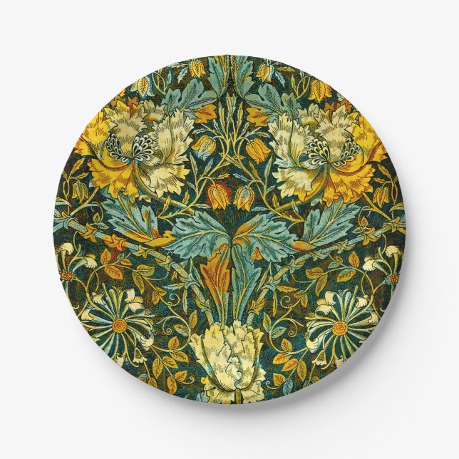 William Morris Gold Honeysuckle Floral Wallpaper Paper Plate (Front)