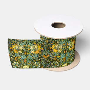 William Morris Gold Honeysuckle Floral Wallpaper Satin Ribbon