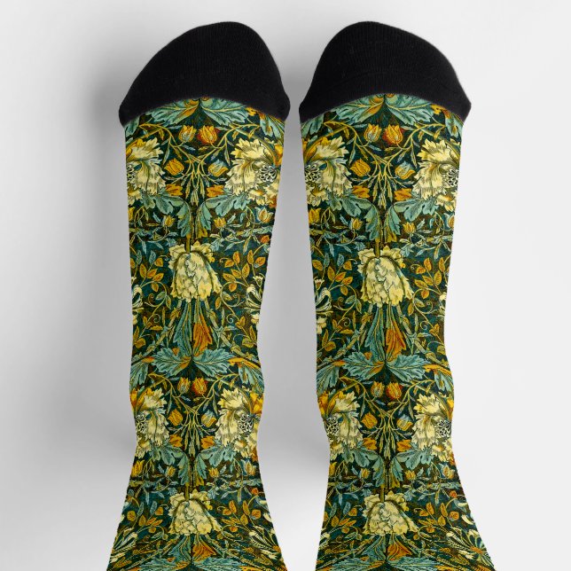 William Morris Gold Honeysuckle Floral Wallpaper Socks (Top)