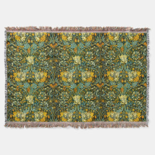 William Morris Gold Honeysuckle Floral Wallpaper Throw Blanket