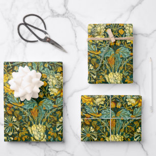 William Morris Gold Honeysuckle Floral Wallpaper Wrapping Paper Sheet