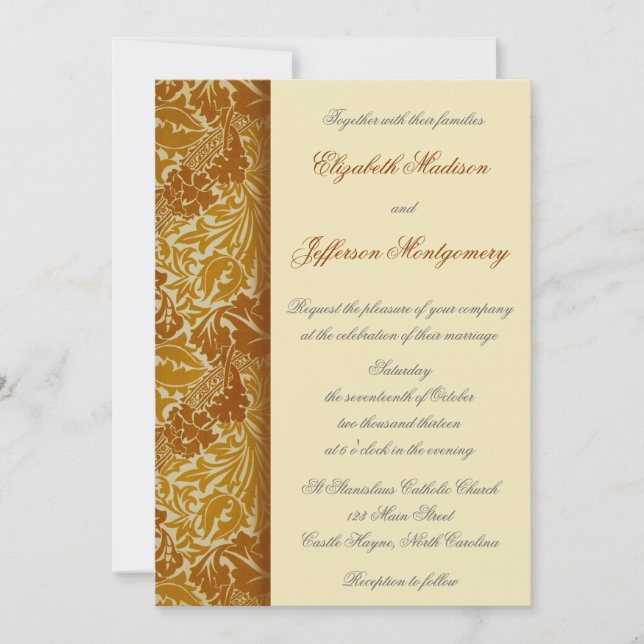 William Morris Gold Leaves Wedding Invitation (Front)