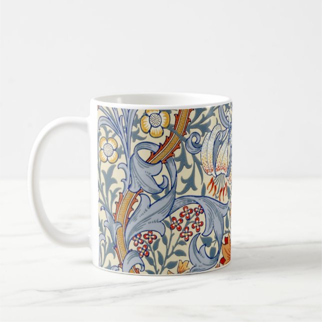 William Morris Gold Lily Victorian Wallpaper Coffee Mug (Left)