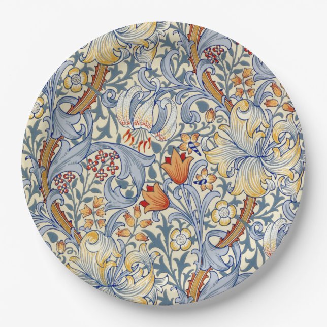 William Morris Gold Lily Victorian Wallpaper Paper Plate (Front)