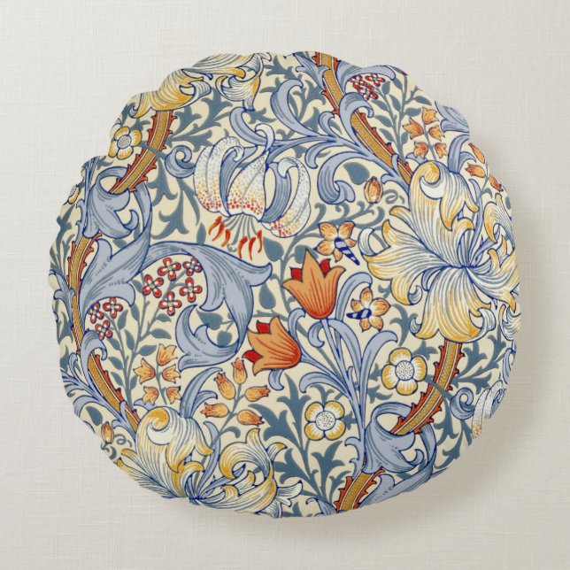 William Morris Gold Lily Victorian Wallpaper Round Cushion (Front)