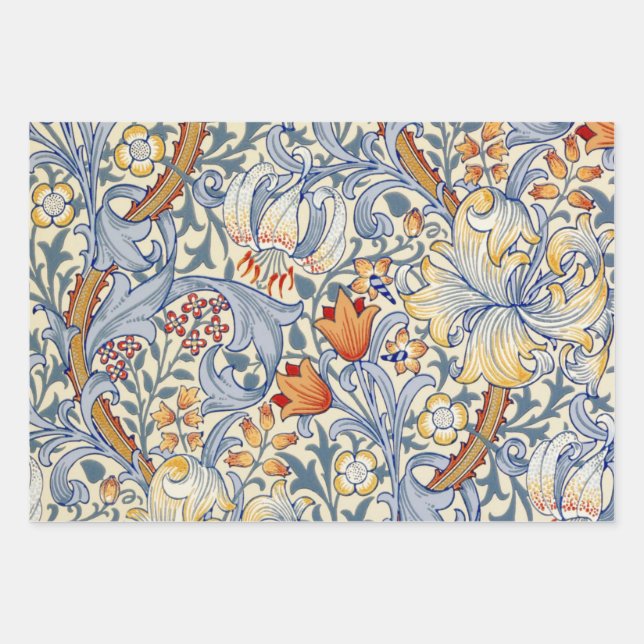 William Morris Gold Lily Victorian Wallpaper Wrapping Paper Sheet (Front 3)