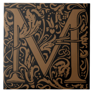 William Morris Gold Monogrammed Letter M Tile