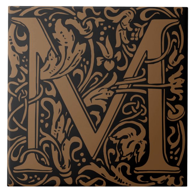 William Morris Gold Monogrammed Letter M Tile (Front)