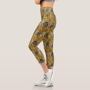 William Morris Gold Tulip Lily Vintage Wallpaper Capri Leggings