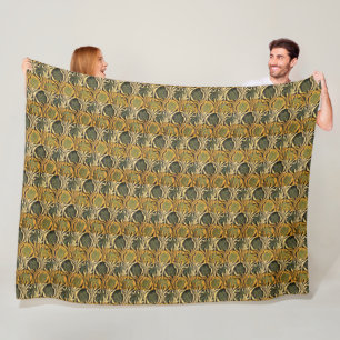 William Morris Gold Tulip Lily Vintage Wallpaper Fleece Blanket