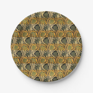 William Morris Gold Tulip Lily Vintage Wallpaper Paper Plate