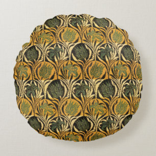William Morris Gold Tulip Lily Vintage Wallpaper Round Cushion