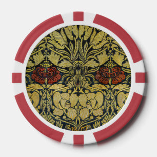 William Morris Gold Tulip Rose Vintage Wallpaper Poker Chips