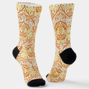 William Morris Golden Bough Orange Floral Art Socks
