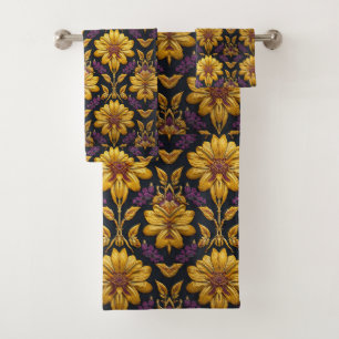 William Morris golden Floral Art Nouveau Pattern Bath Towel Set