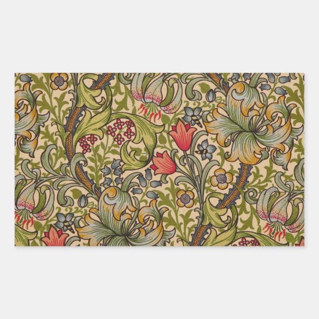 William Morris Golden Lily Antique Floral Pattern Rectangular Sticker (Front)