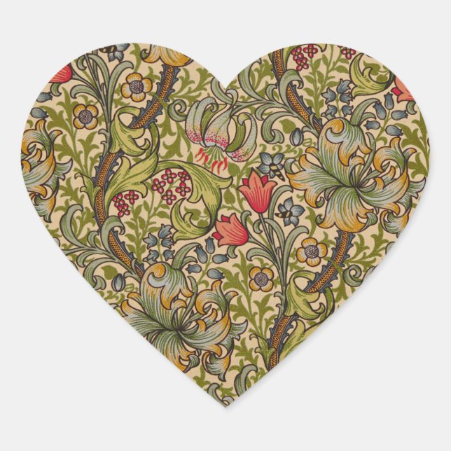 William Morris Golden Lily Antique Heart Sticker (Front)