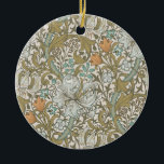 William Morris Golden Lily Blue Gold Classic Ceramic Tree Decoration<br><div class="desc">William Morris Golden Lily - Floral Antique Pattern - This is a photographic reproduction of an antique Victorian wallpaper by William Morris,  the famous arts and crafts designer,  called Golden Lily,  showing an antique damask paisley brocade pattern with golden lilies,  bluebell flowers,  daisies,  and swirling acanthus leaves.</div>