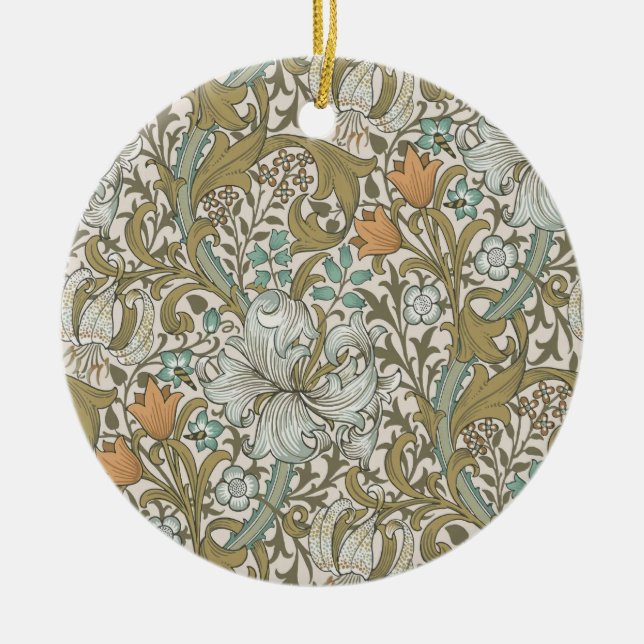 William Morris Golden Lily Blue Gold Classic Ceramic Tree Decoration (Front)