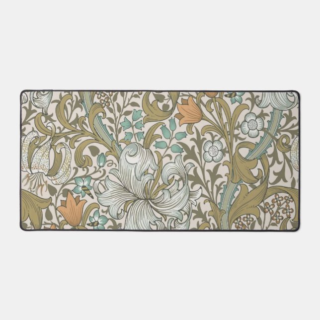 William Morris Golden Lily Blue Gold Classic Desk Mat (Front)