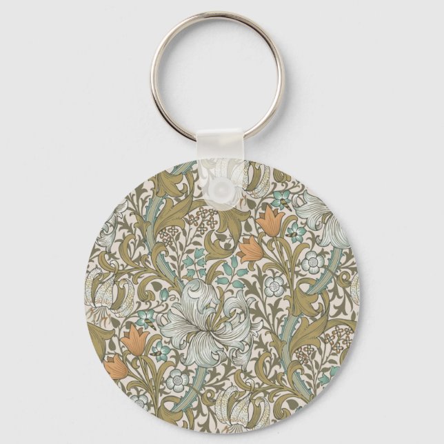 William Morris Golden Lily Blue Gold Classic Key Ring (Front)