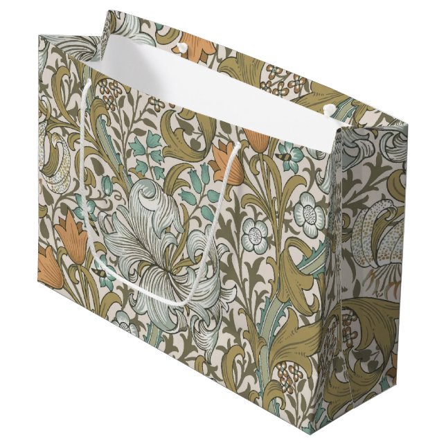 William Morris Golden Lily Blue Gold Classic Large Gift Bag (Front Angled)