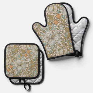 William Morris Golden Lily Blue Gold Classic Oven Mitt & Pot Holder Set
