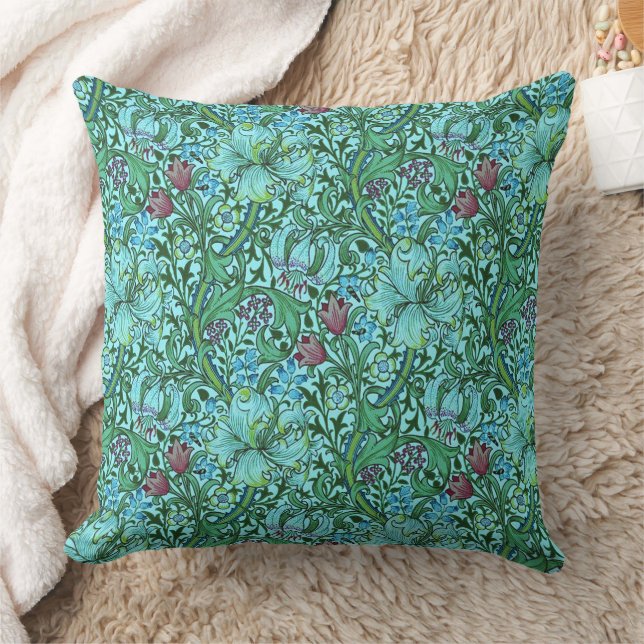 William Morris Golden Lily Floral Flowers Blue     Cushion (Blanket)