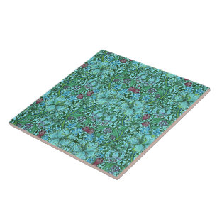 William Morris Golden Lily Floral Flowers Blue     Tile