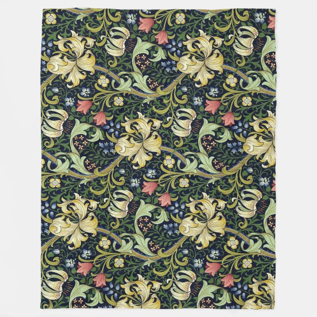 William Morris Golden Lily Floral Pattern Fleece Blanket (Front)