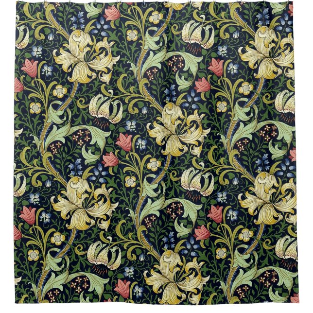 William Morris Golden Lily Floral Pattern Shower Curtain (Front)
