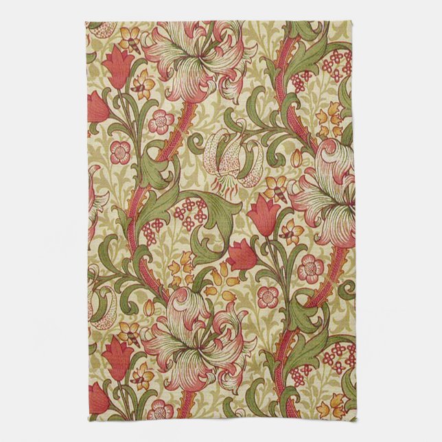 William Morris Golden Lily Floral Pattern Tea Towel (Vertical)