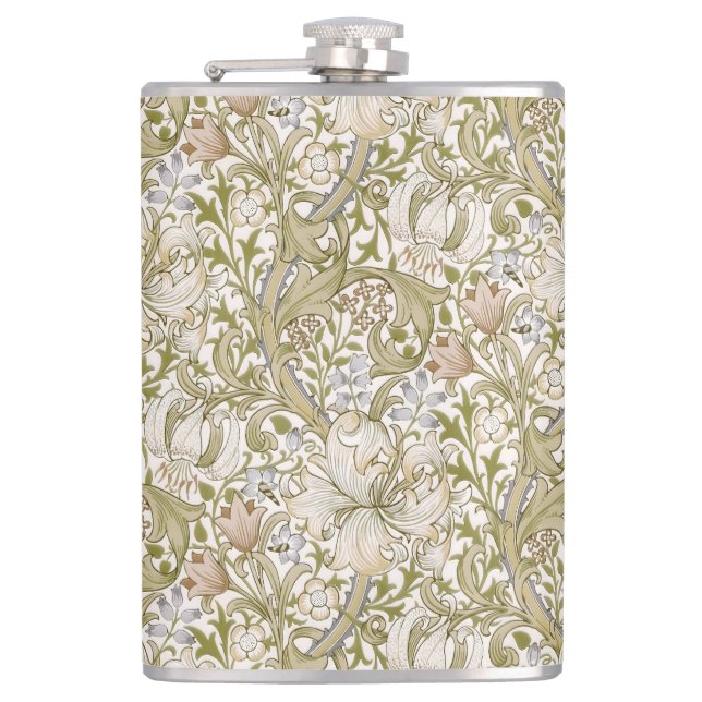 William Morris Golden Lily Garden Flower Classic Hip Flask (Front)
