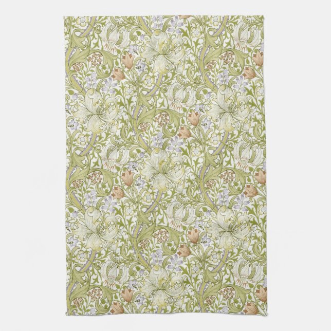 William Morris Golden Lily Garden Flower Classic Tea Towel (Vertical)