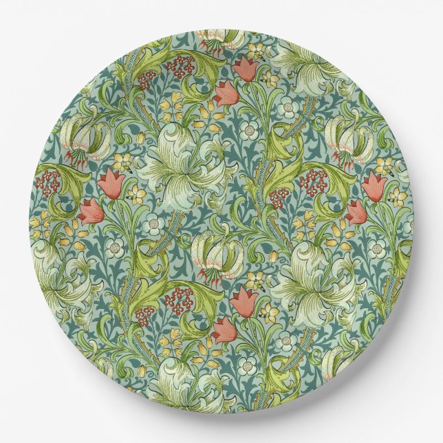 William Morris Golden Lily Vintage Floral Design Paper Plate (Front)