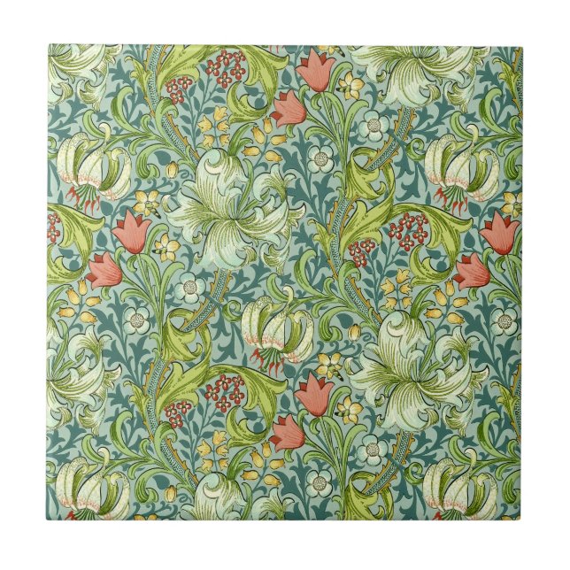 William Morris Golden Lily Vintage Floral Design Tile (Front)