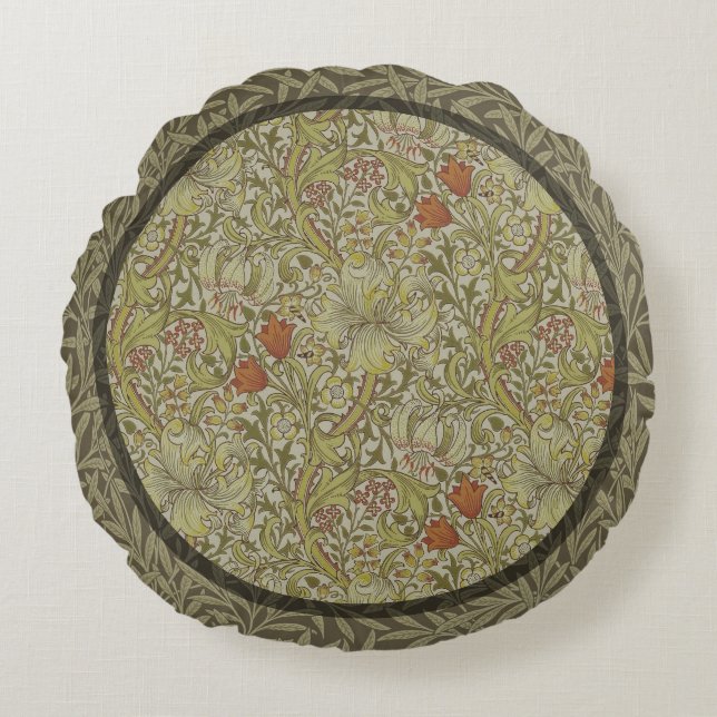 William Morris Golden Lily Willow Bough Pattern Round Cushion (Front)