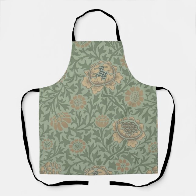 William Morris Grafton Floral Pattern Sage Green  Apron (Front)