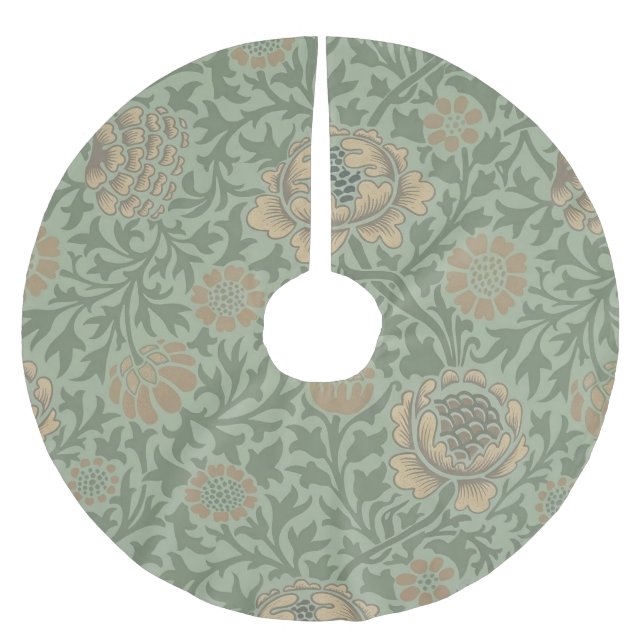 William Morris Grafton Floral Pattern Sage Green  Brushed Polyester Tree Skirt (Front)