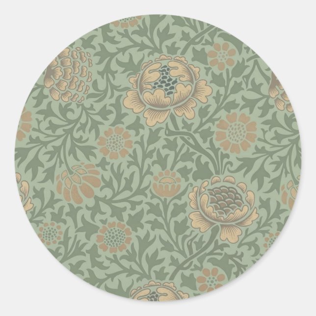William Morris Grafton Floral Pattern Sage Green  Classic Round Sticker (Front)