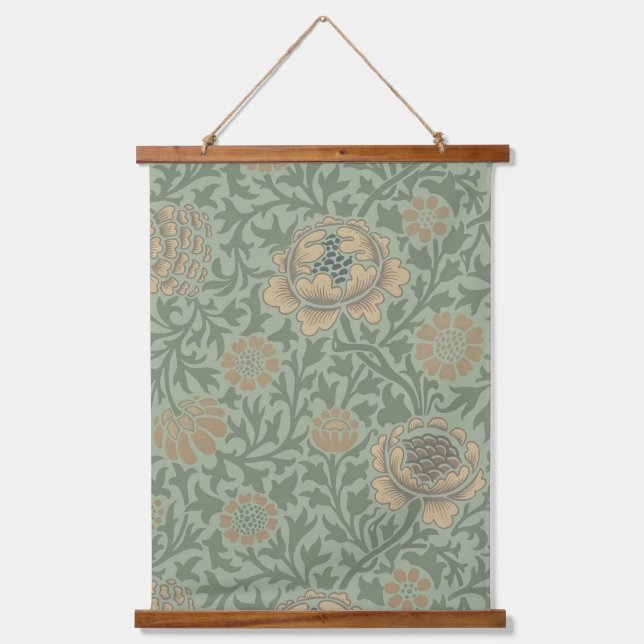 William Morris Grafton Floral Pattern Sage Green  Hanging Tapestry (Front)