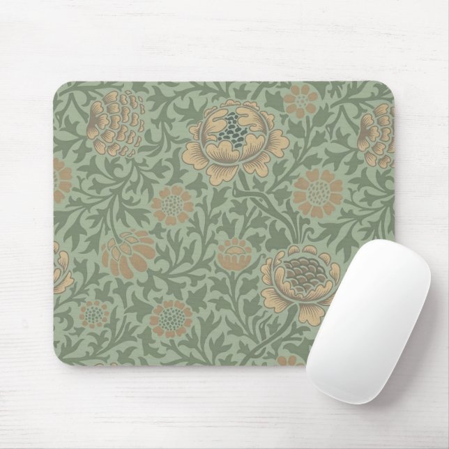 William Morris Grafton Floral Pattern Sage Green  Mouse Mat (With Mouse)