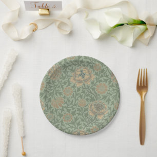 William Morris Grafton Floral Pattern Sage Green Paper Plate