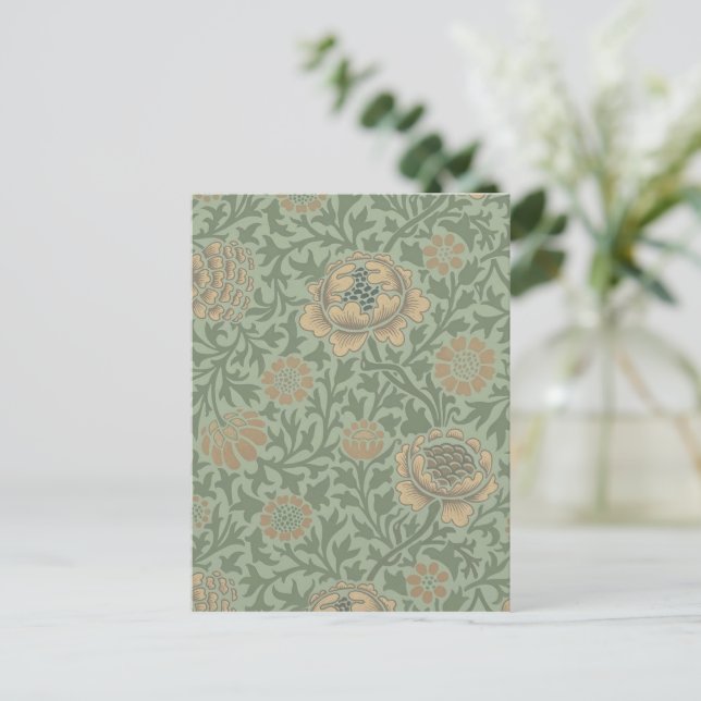 William Morris Grafton Floral Pattern Sage Green  Postcard (Standing Front)