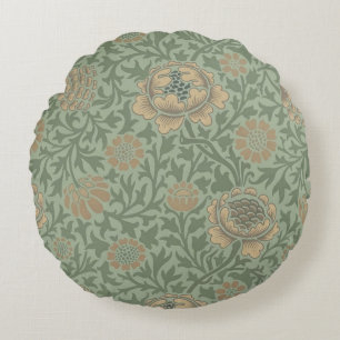 William Morris Grafton Floral Pattern Sage Green Round Cushion