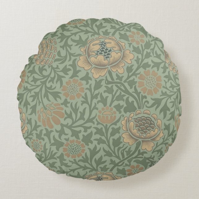 William Morris Grafton Floral Pattern Sage Green  Round Cushion (Front)