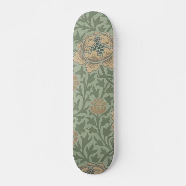William Morris Grafton Floral Pattern Sage Green  Skateboard (Front)
