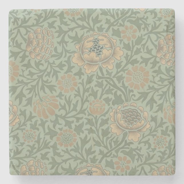 William Morris Grafton Floral Pattern Sage Green  Stone Coaster (Front)
