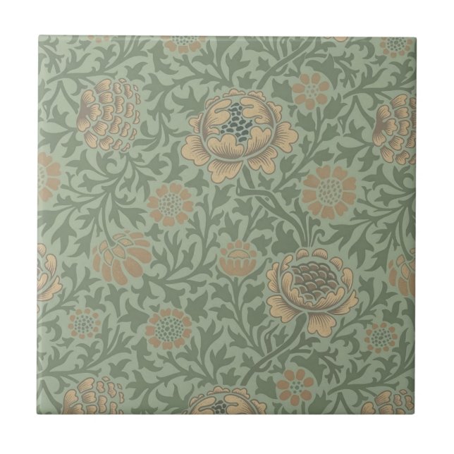 William Morris Grafton Floral Pattern Sage Green  Tile (Front)